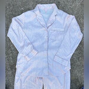 Victoria's Secret Pink & White Striped Long Pajama Set silky texture